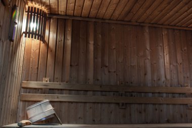 Ahşap sauna iç, dinlenme konsepti.