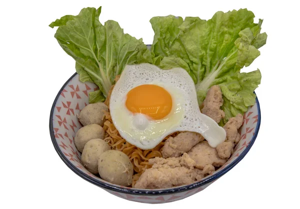 Boil Egg Noodles Pork Ball Minced Pork Fried Egg Vegetables — Stock Photo, Image