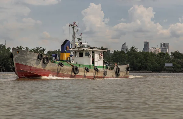 Bangkok Thailand Juli 2020 Ein Frachtschiff Parkt Mitten Auf Dem — Stockfoto