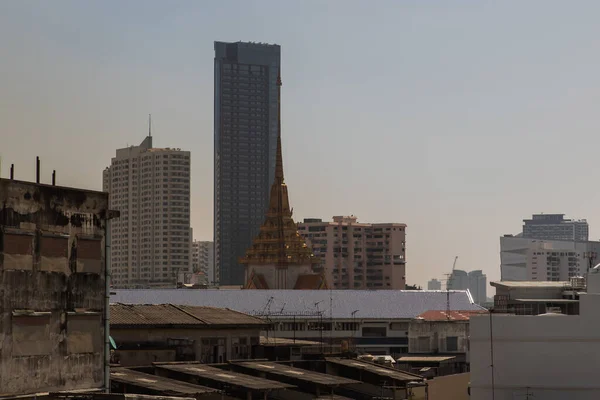 City View Bangkok Thai Temple Modern Tall Buildings Perfectly Coexist — Stock Photo, Image