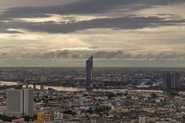 Gün Batımında Yağmur Yağmadan Önce Bangkok Güzel Şehir Manzarası Günün — Stok fotoğraf