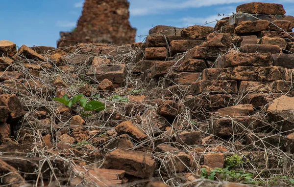 Fondo Pared Ladrillo Vintage Hormigón Agrietado Área Arqueológica Patrón Pared — Foto de Stock