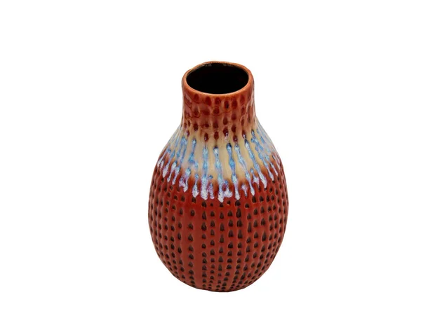 Schöne Rote Keramikvase Handgefertigt Isoliert Auf Weißem Hintergrund Mit Clipping — Stockfoto