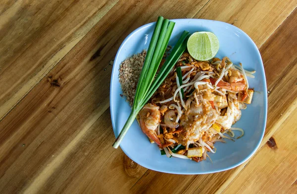Fried Thai Noodle Shrimp Pad Thai Goong Sod Popular Food — Stock Photo, Image