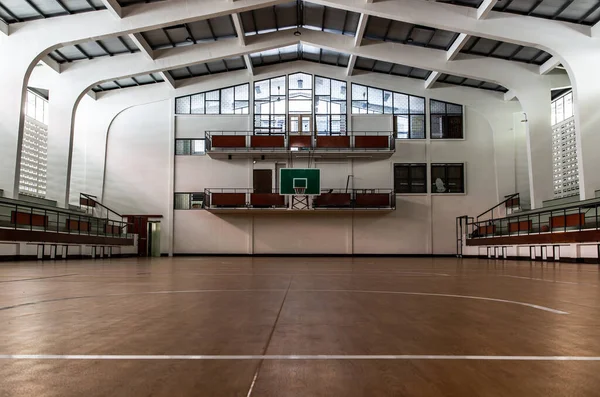Empty basketball gym. Interior of a basketball hall. Copy space, Selective focus.