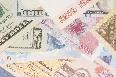 Farklı kağıt yığını. Para arka plan. Zenginlik ve tasarruf