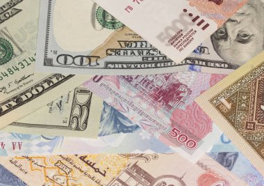 Farklı kağıt yığını. Para arka plan. Zenginlik ve tasarruf