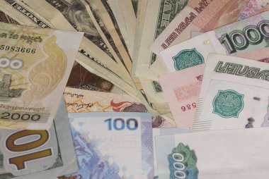 Farklı kağıt yığını. Para arka plan. Zenginlik ve tasarruf