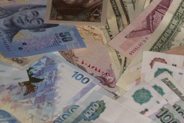 Farklı kağıt yığını. Para arka plan. Zenginlik ve tasarruf