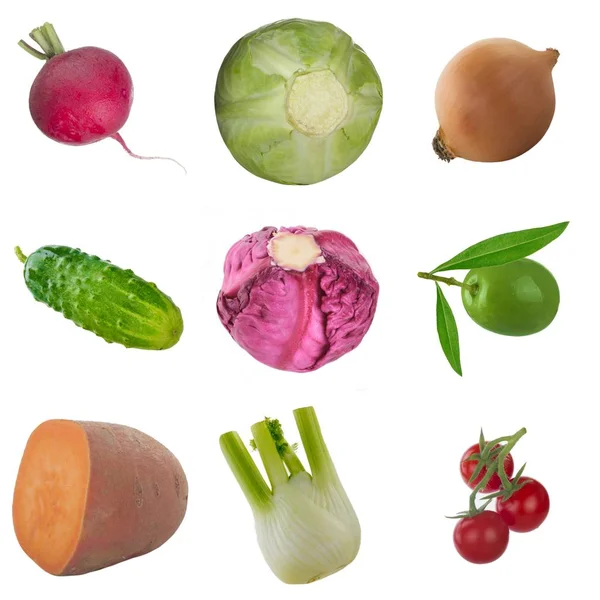 Nahaufnahme Von Verschiedenen Gemüse Isoliert Auf Weißem Hintergrund — Stockfoto