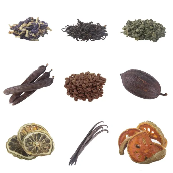 Closeup Assorted Spices White Background — Stock Photo, Image