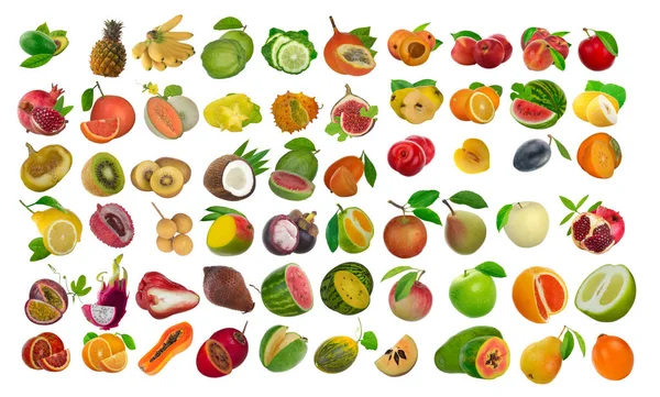 Closeup Shot Assorted Fruits Isolated White — Stock Photo, Image