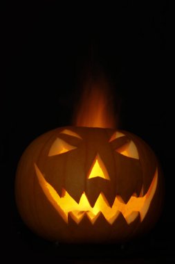 Koyu zeminde balkabağı yakın çekim. Cadılar Bayramı konsepti