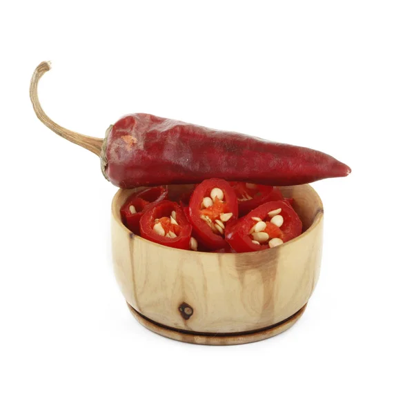 Zbliżenie Miski Czerwoną Gorącą Papryczką Chili Tło Żywnościowe — Zdjęcie stockowe