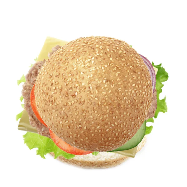 Аппетитный Чизбургер Фаст Фуд Белом Фоне — стоковое фото