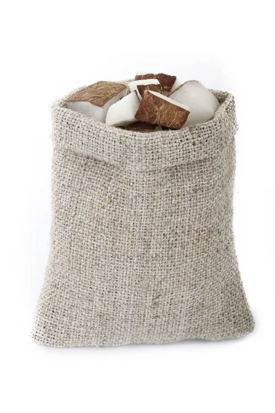 Couper Noix Coco Sac Isolé Sur Fond Blanc — Photo