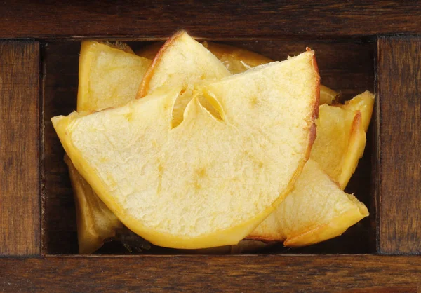 Gros Plan Bol Avec Pommes Séchées Fond Alimentaire — Photo