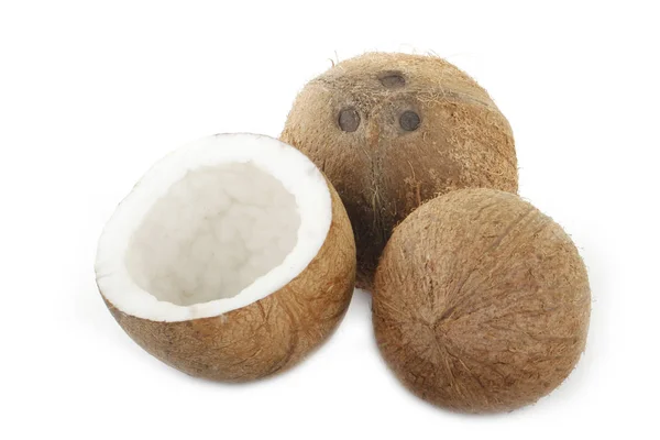 Närbild Kokosnötter Isolerade Vit Bakgrund — Stockfoto