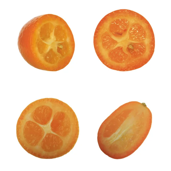 Sada Ovoce Exotických Čerstvé Kumquat Izolovaných Bílém Pozadí — Stock fotografie
