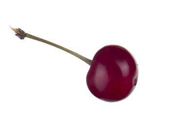 Beyaz arka plan üzerinde izole tek kırmızı kiraz 