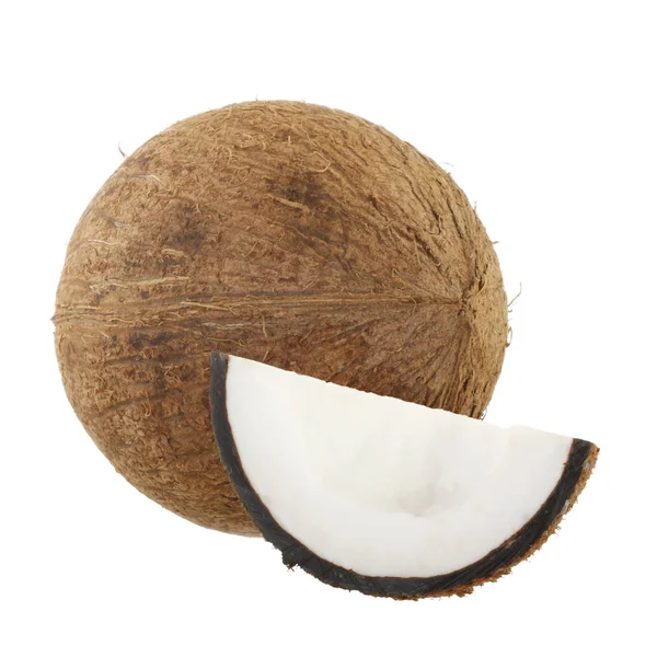 Kokosnöt Med Avskurna Pappersbiten Isolerad Vit Bakgrund — Stockfoto