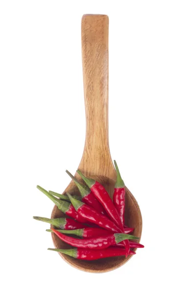 Cayenne Peppers Wooden Spoon — Stock Photo, Image