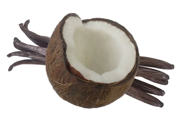 Cocco Con Bastoncini Vaniglia Isolati Sfondo Bianco — Foto Stock