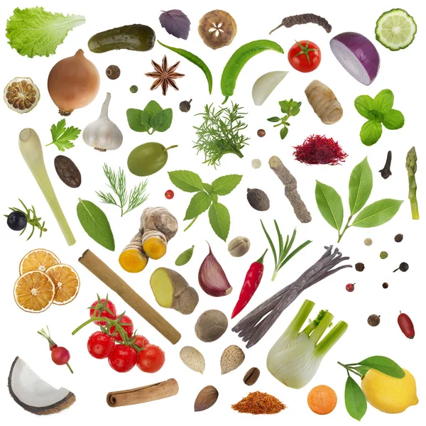 Nahaufnahme Von Verschiedenen Gemüse Isoliert Auf Weißem Hintergrund — Stockfoto