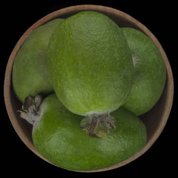 Verse Feijoa Vruchten Houten Kom — Stockfoto