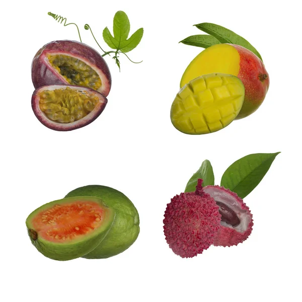 Variedad Frutas Tropicales Aisladas Sobre Fondo Blanco —  Fotos de Stock