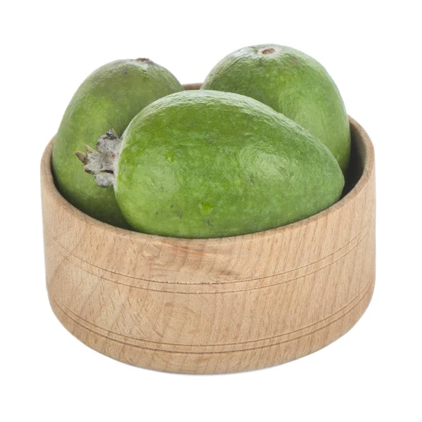 Verse Feijoa Vruchten Houten Kom — Stockfoto