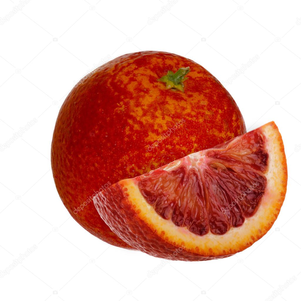 Closeup of red orange. Tropical citrus fruit 