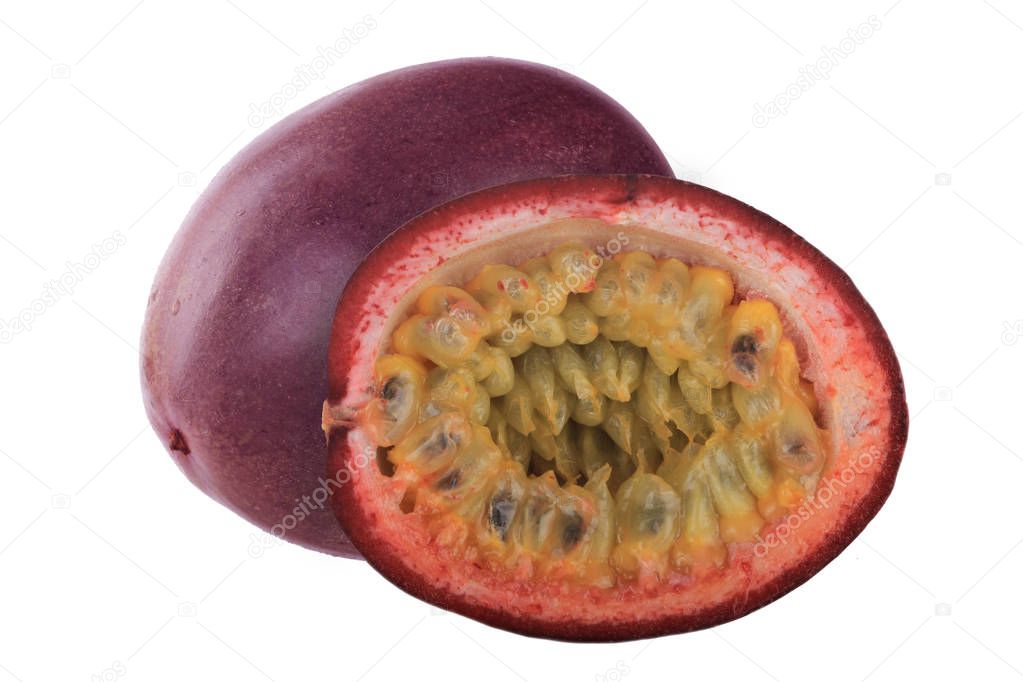 Closeup of passion fruit isolated on white background