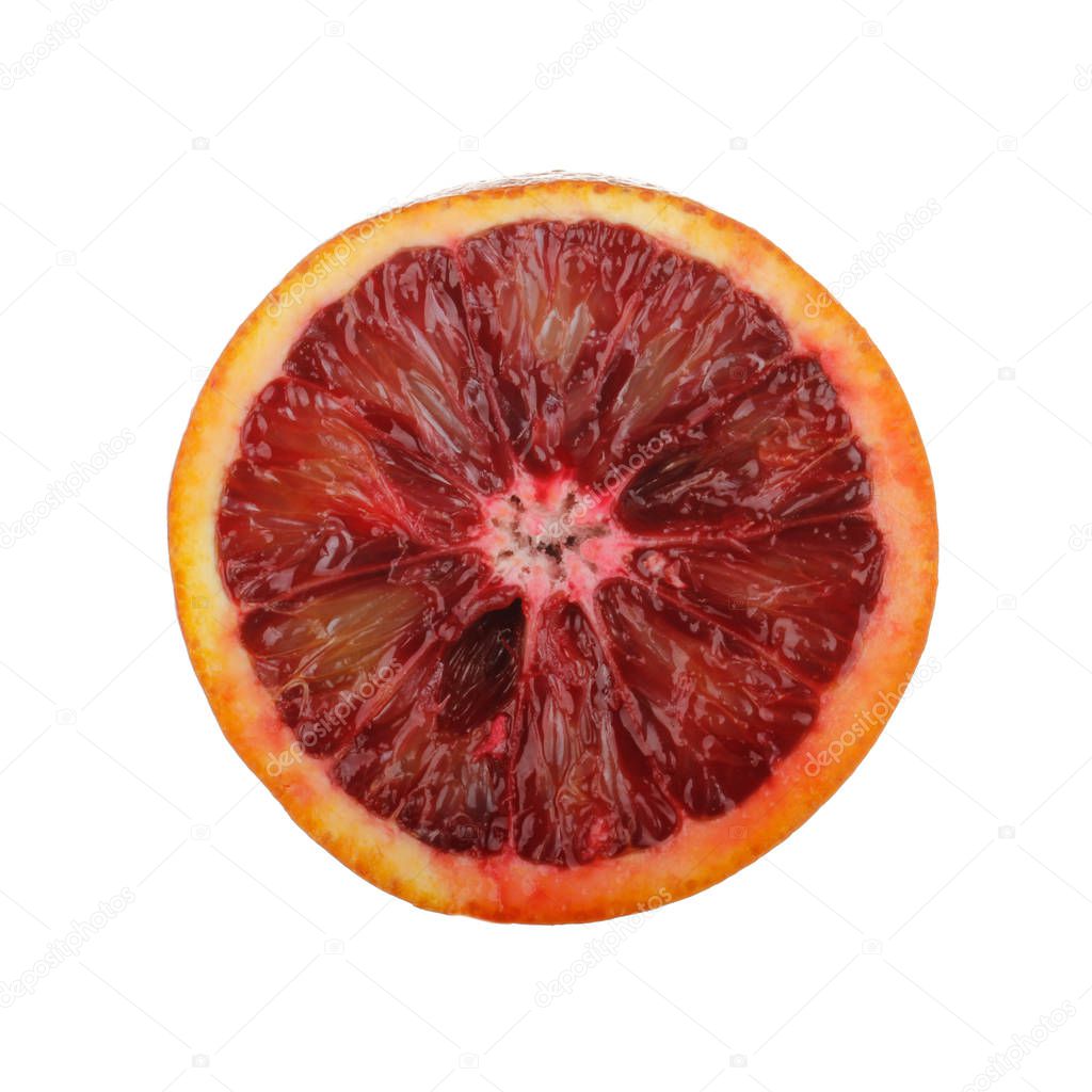 Closeup of red orange isolated on white background