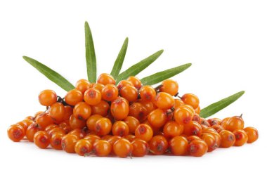 Beyaz arka plan üzerinde izole olgun sandthorn çilek