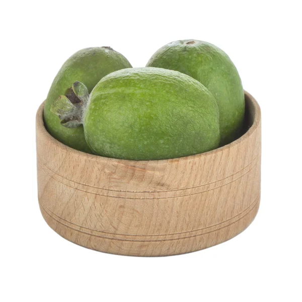 Verse Feijoa Vruchten Houten Kom — Stockfoto