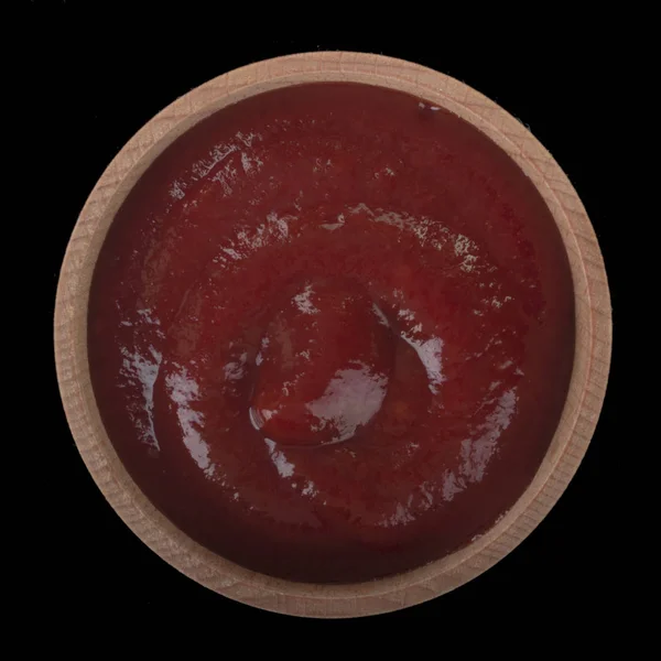 Kečup Rajčat Dřevěné Misce — Stock fotografie