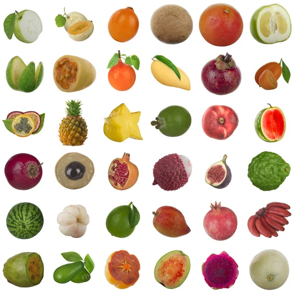 Nahaufnahme Von Verschiedenen Früchten Isoliert Auf Weiß — Stockfoto