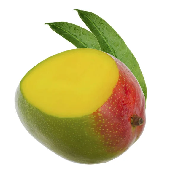 Mango Cortado Con Hojas Aisladas Sobre Fondo Blanco —  Fotos de Stock