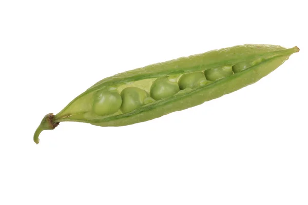 白に分離されたポッド内のエンドウ豆のクローズアップ — ストック写真
