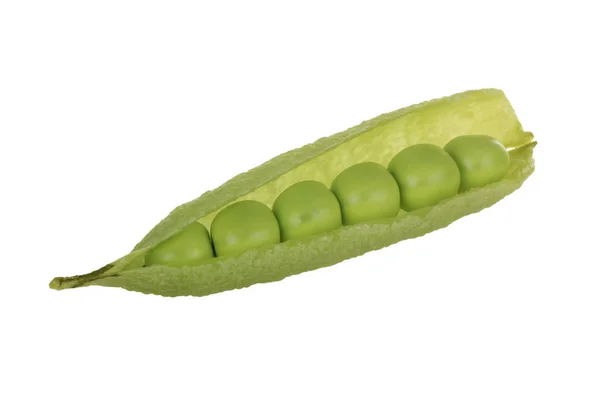 白に分離されたポッド内のエンドウ豆のクローズアップ — ストック写真