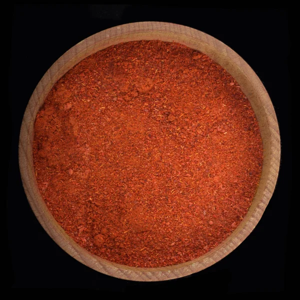 Closeup Wooden Bowl Spices Black Background — Stock Photo, Image