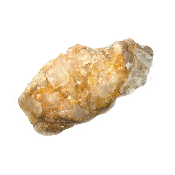 Kwarc Żółty Kamień Białym Tle — Zdjęcie stockowe