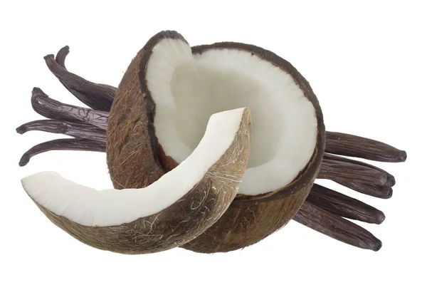 Noce Cocco Con Vanills Bastoni Isolati Sfondo Bianco — Foto Stock