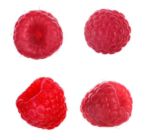 Closeup Raspberries Isolated White Stock Photo