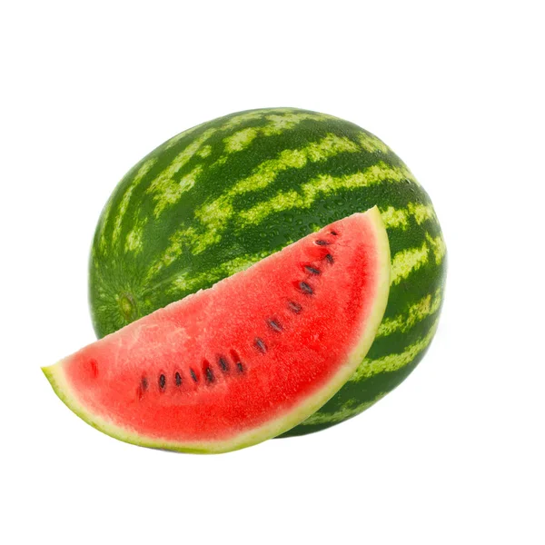 Randig Vattenmelon Frukt Isolerad Vit — Stockfoto