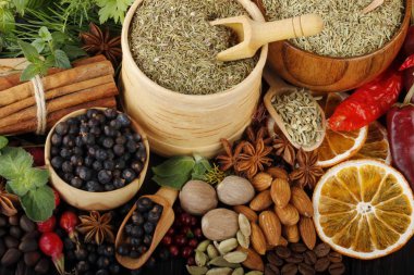 Baharat lezzetli yemek pişirmek için çeşitli