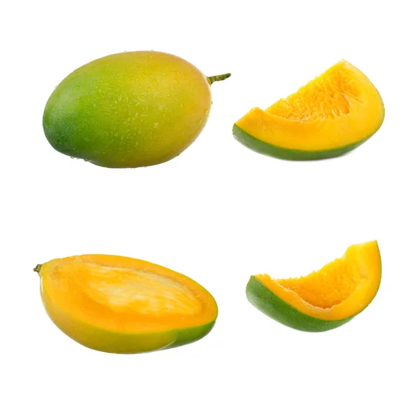 Skivor Mango Frukt Isolerad Vit Bakgrund — Stockfoto