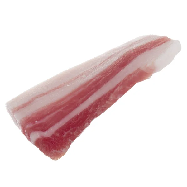 Raw Bacon Slice Geïsoleerd Witte Achtergrond Close — Stockfoto