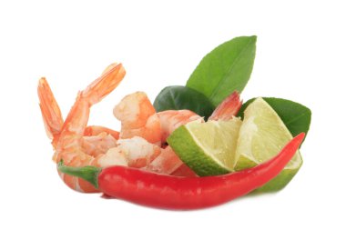 biber ve limon dilimleri ile haşlanmış karides